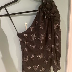 Rebecca Taylor one shoulder top with silver details